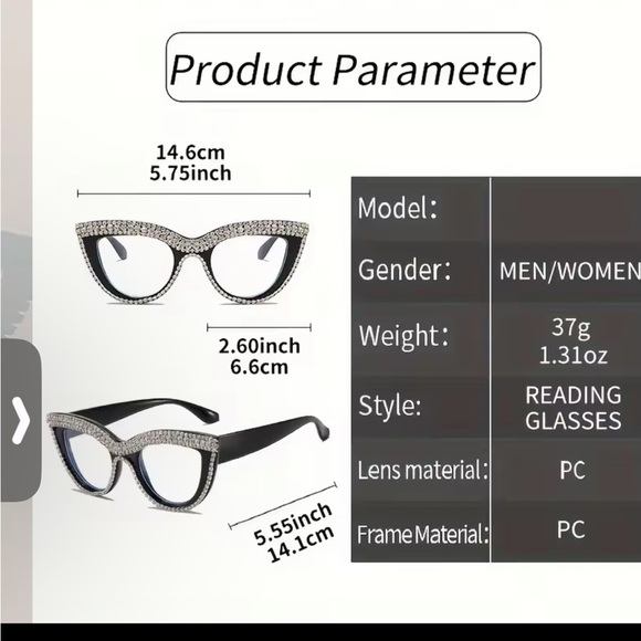 Black Rhinestone Cat Eye Reading Glasses - Picture 2 of 2